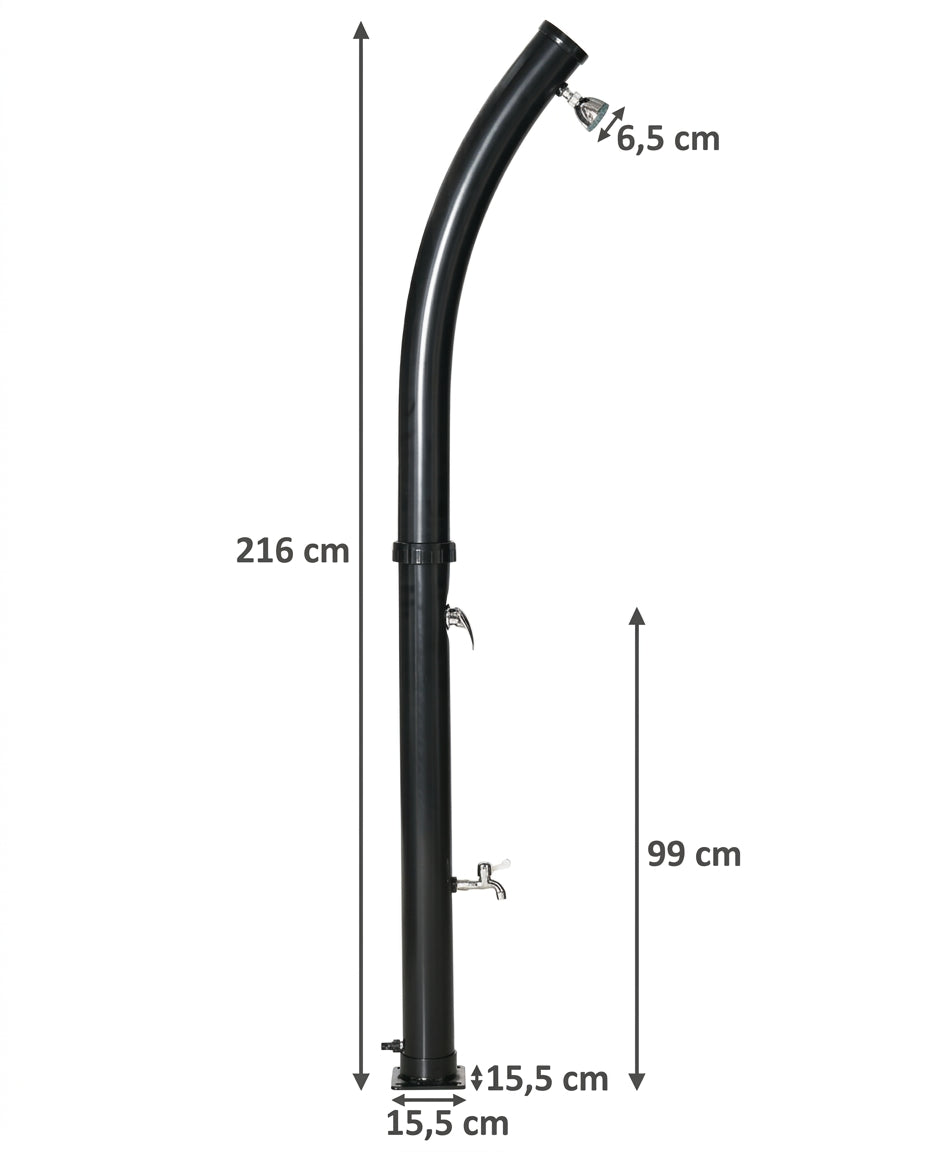 Solarias Douche Solaire 20L – Mitigeur, Rince-pieds, Pour Jardin & Camping — 03 dimensions diagram