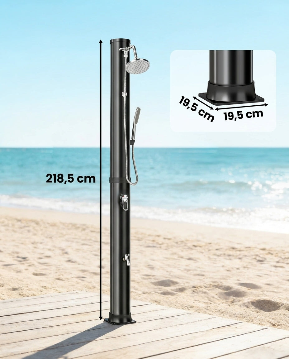 Solarias Douche Solaire 40L – Douchette à Main, Grand Pommeau, Lave-pieds — diagramme dimensions