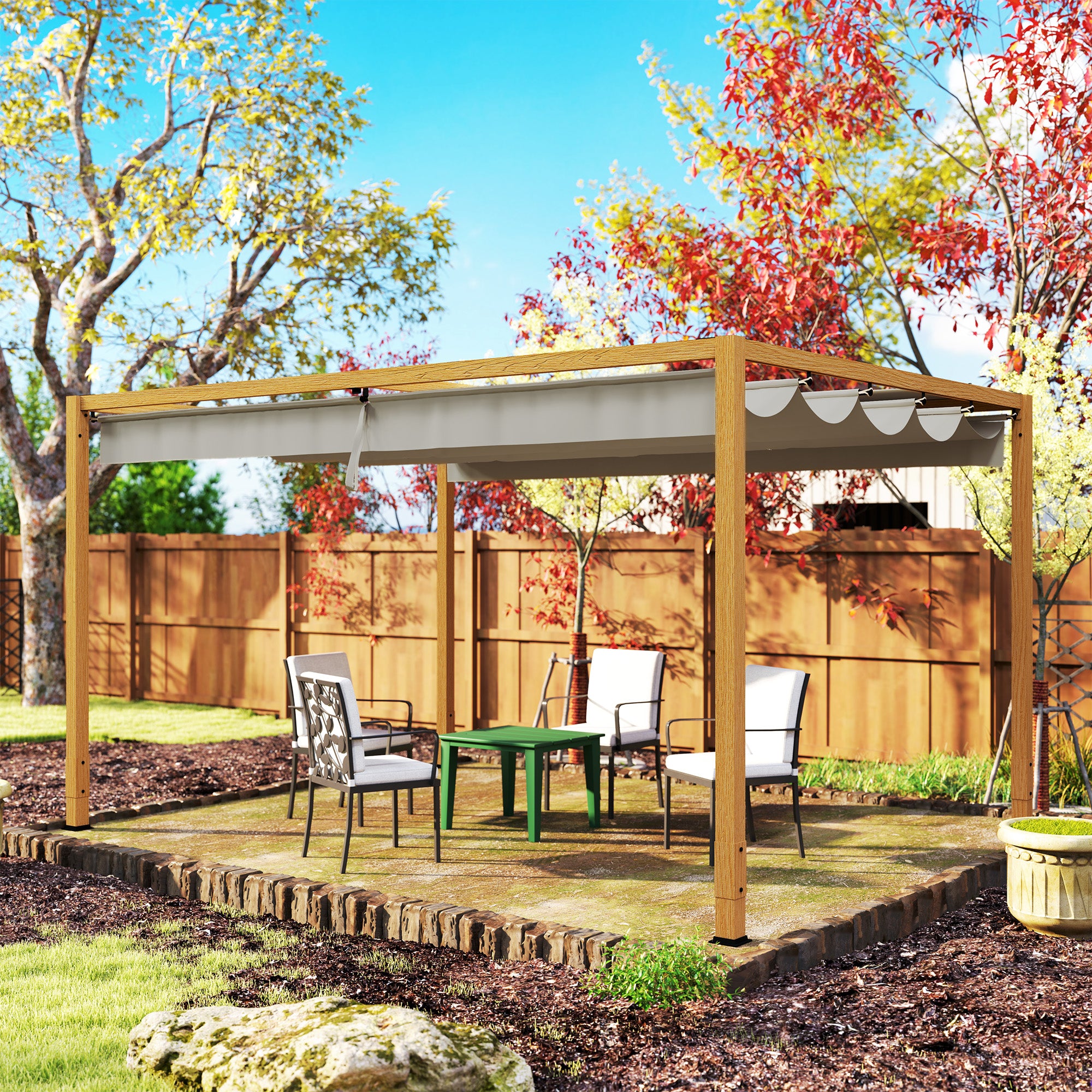 Solarias Pergola extérieure 4 x 3 m avec toit rétractable et cadre en aluminium effet bois