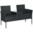 Solarias Canapé de Jardin 2 Places avec Table Basse, en Acier et Rotin PE, 137x59x82 cm, Noir