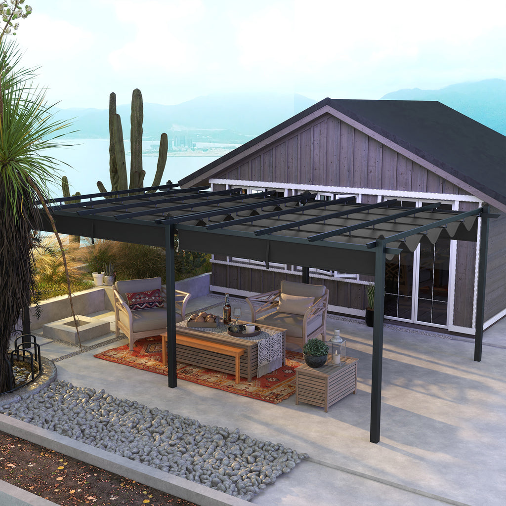 Solarias Pergola rétractable 3,5 x 6 m pergola pour terrasse structure en aluminium + toile polyester - gris foncé