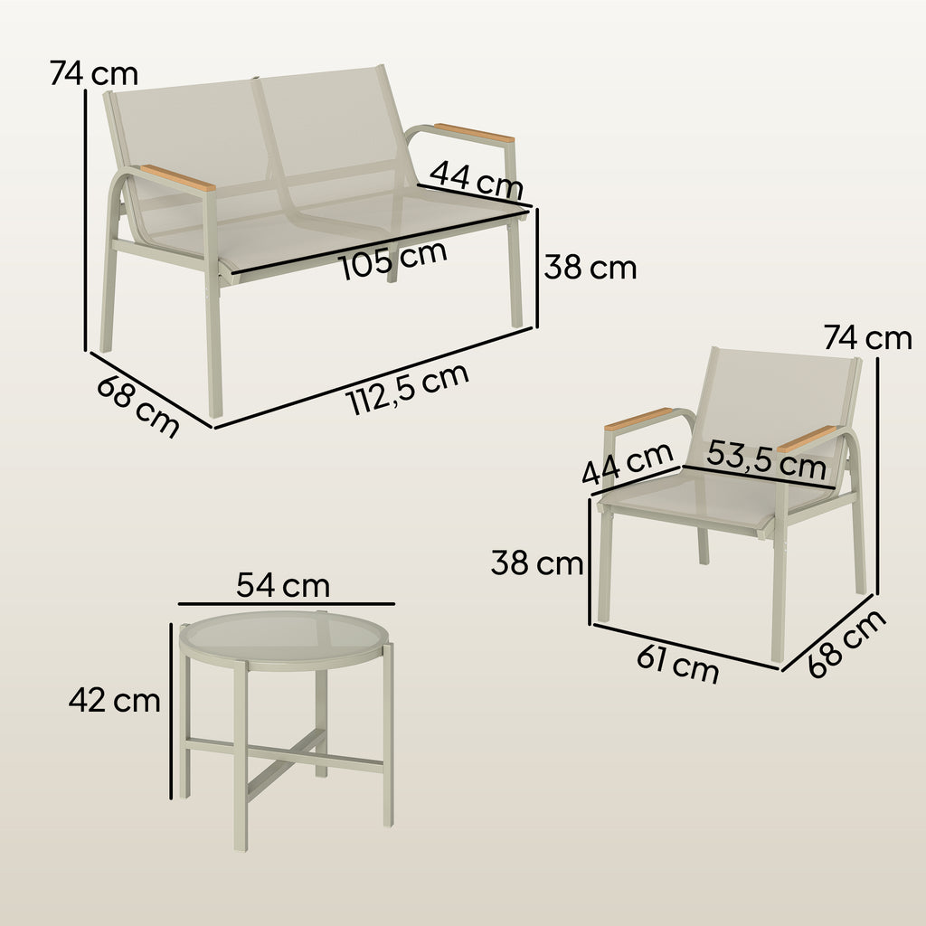 Solarias Salon de Jardin Ensemble de Terrasse avec Canapé 2 Places, 2 Fauteuils et Table Basse en Verre Trempé 4 Pièces Vert