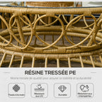 Solarias Salon de jardin 4 pièces en résine tressée canapé 2 places + 2 fauteuils + 1 table basse sable et crème