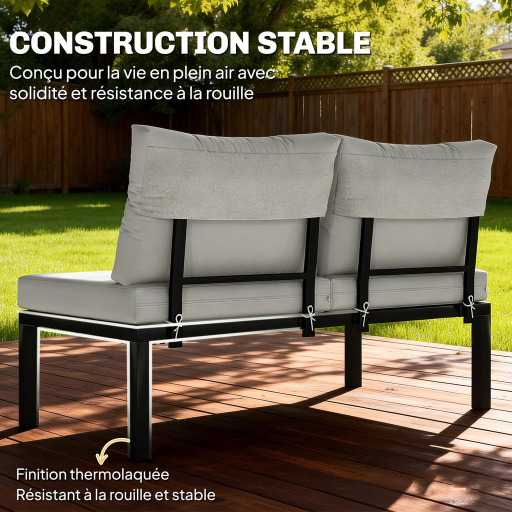 Solarias Salon de Jardin Modulaire 6 Pièces Ensemble Canapé Extérieur Transformable en Lit Table Basse et Plateaux Latéraux 