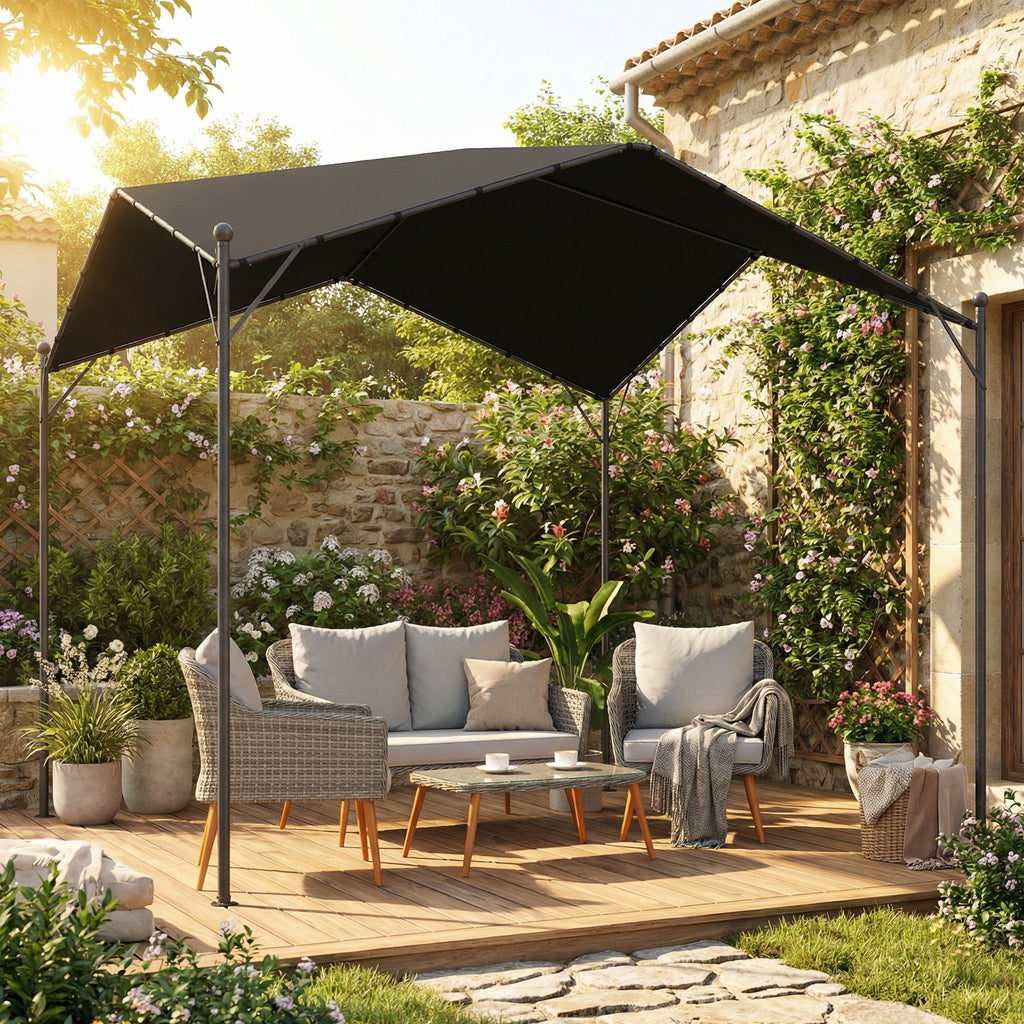 Solarias Pergola Pavillon 3x3 m Imperméable Stable Résistant à l'hiver Protection solaire avec toit à deux pans Entretoises 