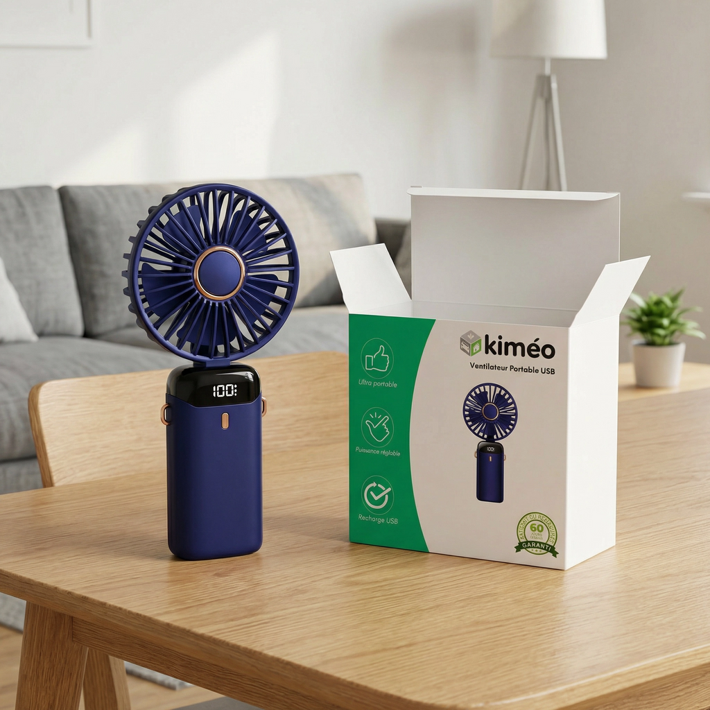 Portable USB Fan, Foldable 5-Speed with LED Display