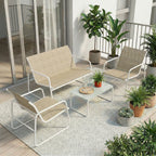 Solarias Salon de Jardin 4 Pièces avec Canapé 2 Places, 2 Fauteuils et Table, en Acier Textilène Verre Trempé, 112x73x74 cm,
