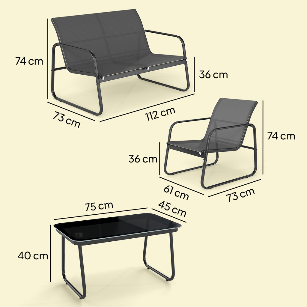Solarias Salon de jardin 4 pièces avec canapé, fauteuils et table basse, gris foncé et noir