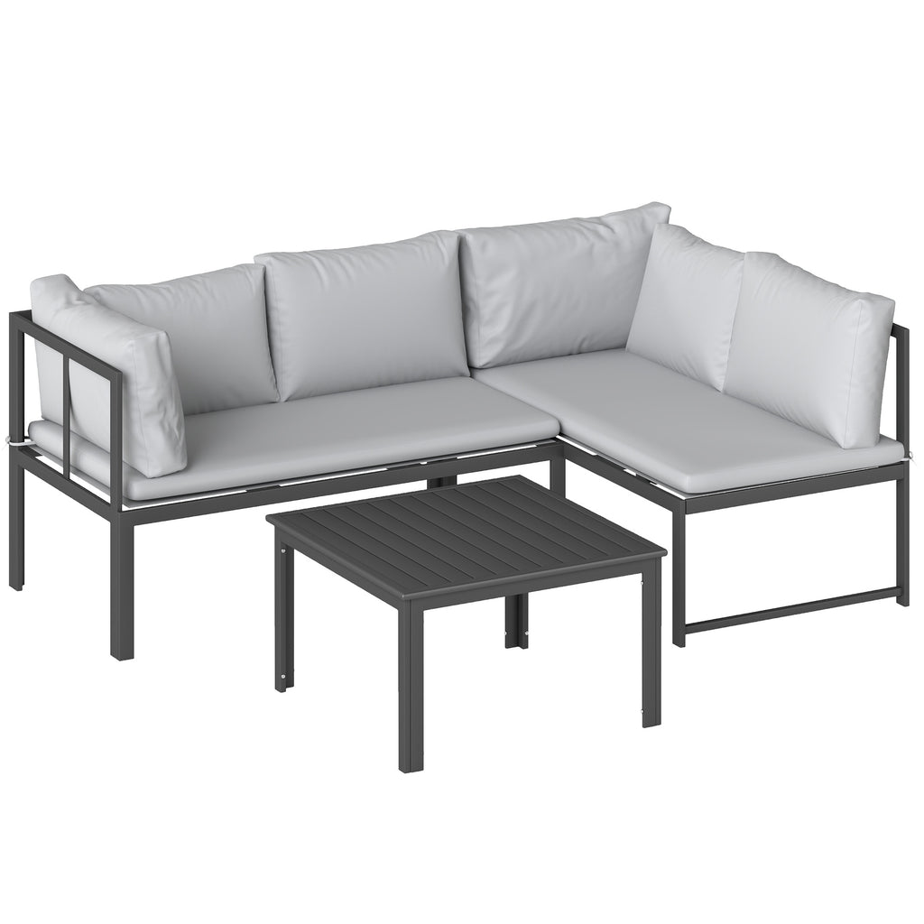 Solarias Salon de Jardin Mobilier de Terrasse 3 Pièces 4 Places Modulable avec Accoudoir Réglable Coussins Épais 16cm Gris