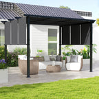 Solarias Pergola avec 3 toiles coulissantes 3,5 x 3 x 2,35 m structure acier noir toile polyester gris foncé