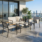 Solarias Salon de Jardin 4 Pièces en Textilène, Canapé, 2 Fauteuils, Table Basse avec Plateau en Métal, 106x70,5x77cm, Crème