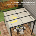 Solarias Pergola avec 3 toiles coulissantes 3 x 3 x 2,38 m structure acier noir toile polyester haute densité beige