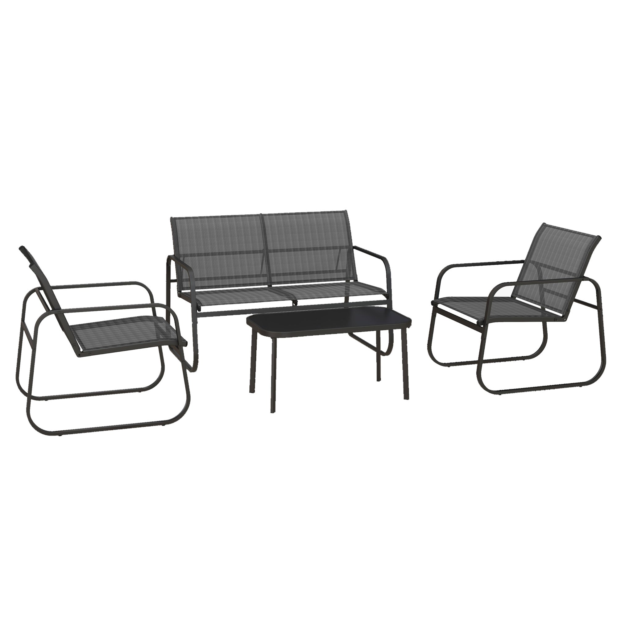 Solarias Salon de jardin 4 pièces avec 2 fauteuils 1 canapé 2 places d'extérieur et table basse plateau en verre trempé