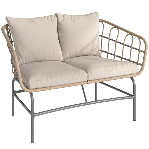 Solarias Canapé de Jardin 2 Places en Résine Tressée Coussins Épais Anti-glisse 120 x 67 x 79 cm Marron