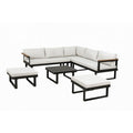 Solarias Salon de jardin d'angle 7 places - Aluminium - ALMARA - Canapé d'angle + 2 tabourets + table - Ecru