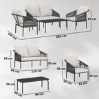 Solarias Ensemble de jardin 4 pièces Polyrattan salon avec canapé 2 places 2 fauteuils table basse coussins amovibles sangle