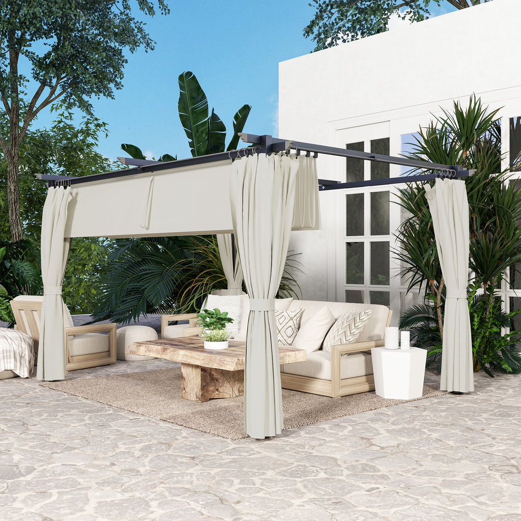 Solarias Pergola 3 x 3 m avec Auvent Rétractable et Rideaux, Abri de Soleil UPF30+ pour Jardin, Terrasse, Extérieur