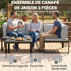 Solarias Salon de Jardin Mobilier de Terrasse 3 Pièces 4 Places Modulable avec Accoudoir Réglable Coussins Épais 16cm Gris