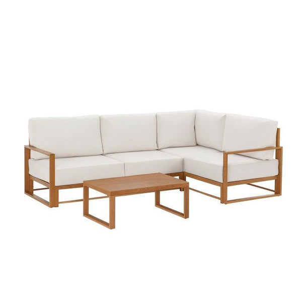 Solarias Salon de jardin canapé d'angle SANTA - Aluminium effet bois - 5 personnes - Ecru