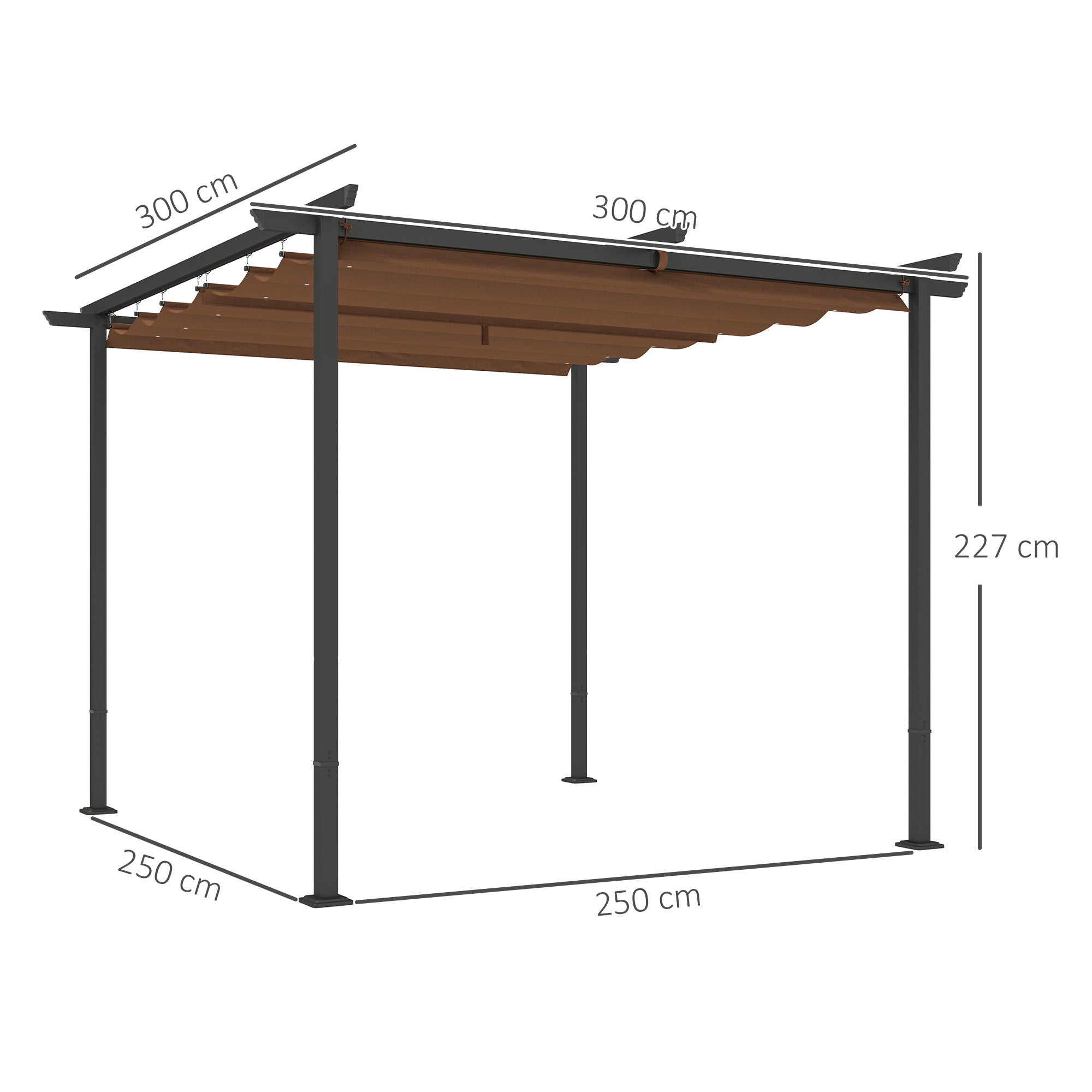 Solarias Pergola jardin exterieur 3x3 m toit coulissante rétractable polyester haute densité 180g/m², abri soleil UPF30+, ma