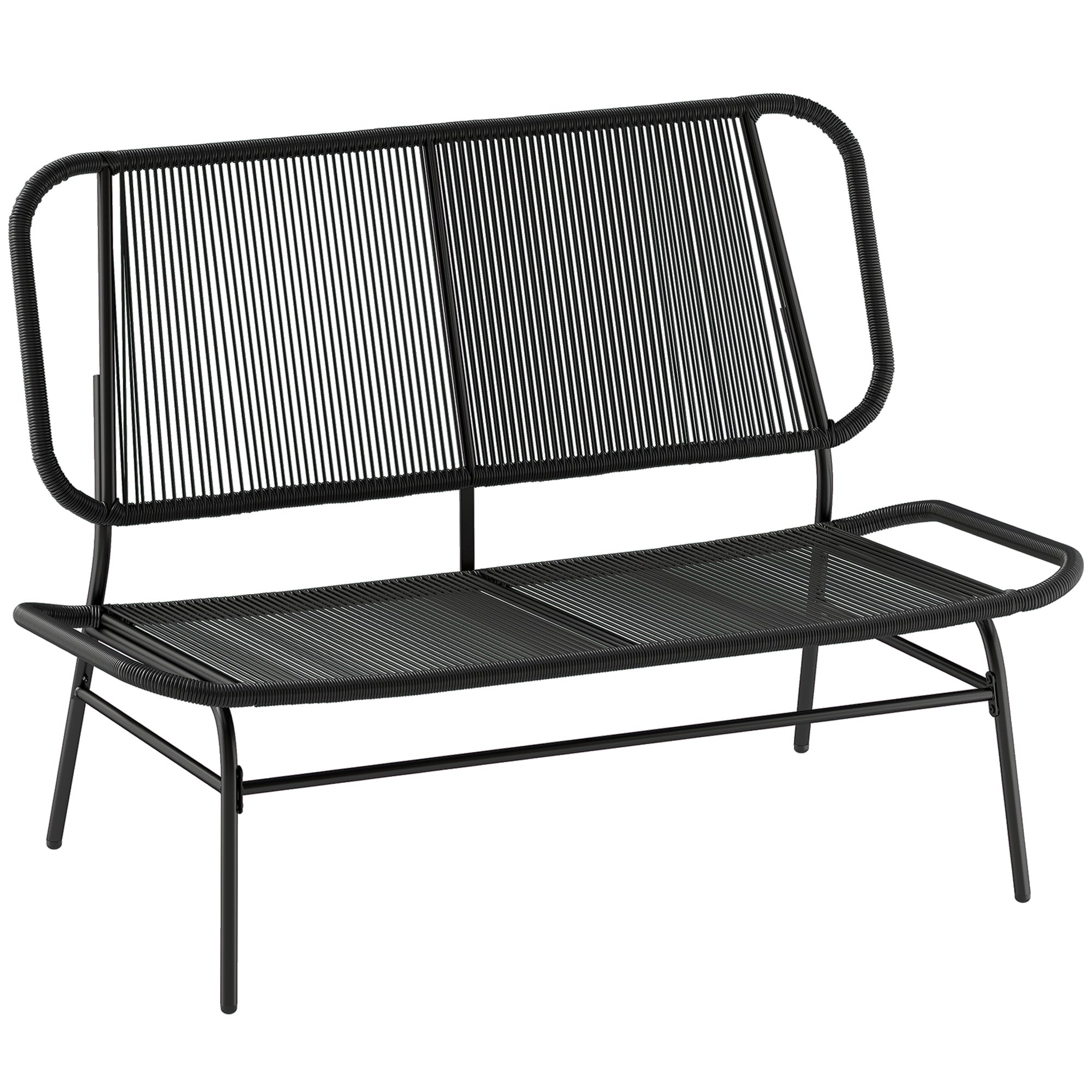 Solarias Canapé d'extérieur en rotin 2 places avec assise et dossier tressés en rotin Structure en acier Charge 240 kg Noir