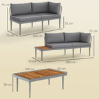 Solarias Salon de jardin extérieur 4 places modulable en bois d'acacia, canapé d'angle extérieur avec table basse et coussin