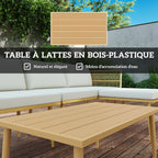 Solarias Salon de jardin extérieur en résine tressée 5 places modulable 2 canapés, pouf et table basse, coussins inclus, crè