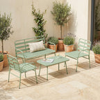 Solarias Salon de Jardin Extérieur en Acier 4 Pièces, Canapé 2 Places, 2 Fauteuils, Table Basse, à Lattes, 112x60x75cm, Vert
