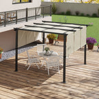 Solarias Pergola avec 3 toiles coulissantes 3 x 3 x 2,38 m structure acier noir toile polyester haute densité beige