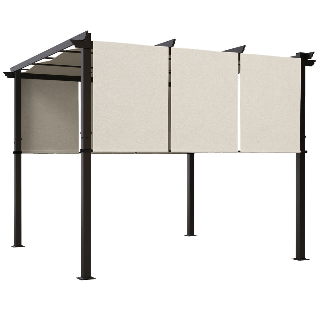 Solarias Pergola avec 3 toiles coulissantes 3 x 3 x 2,38 m structure acier noir toile polyester haute densité beige
