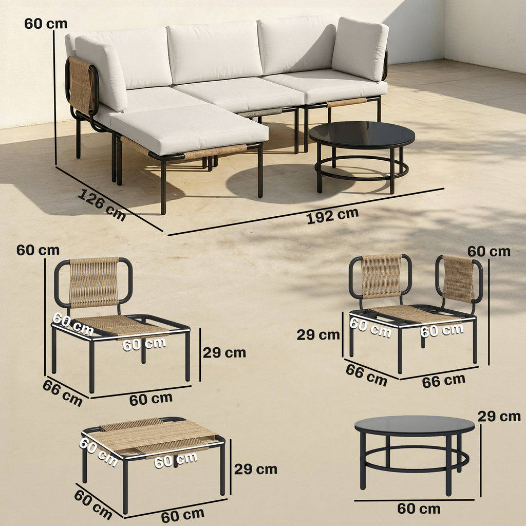 Solarias Ensemble Jardin 5 Pièces, Rotin Modulable en L avec Coussins, Couleur Kaki