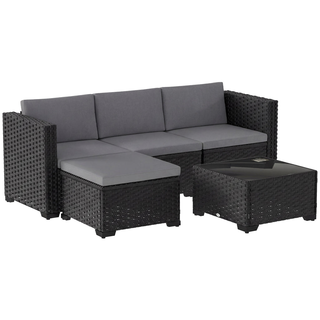 Solarias Ensemble Modulaire de Jardin en Rotin 5 Pièces avec Coussins, Canapé d'Angle Gris