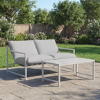 Solarias Salon de Jardin Extérieur 2 Pièces, Canapé avec Coussins, Table Basse en Verre Trempé Marbré 3D, 125x80x64cm, Gris 