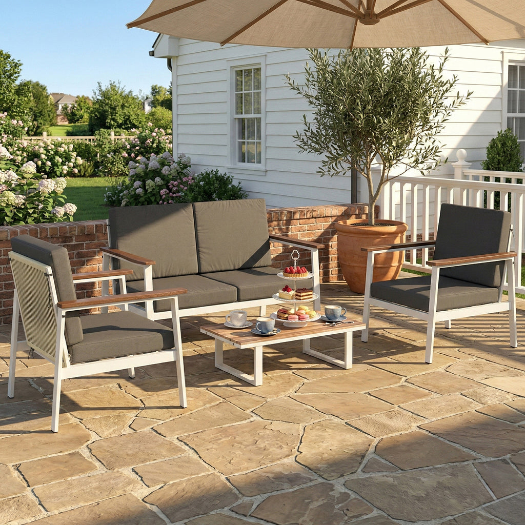 Solarias Ensemble Canapés Jardin 4 Personnes: 2 Fauteuils, Canapé, Table Basse.