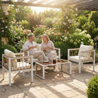 Solarias Ensemble de jardin 4 pièces en polyrattan, salon avec canapé 2 places, 2 fauteuils, table en verre, coussins amovib