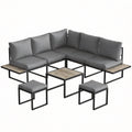 Solarias Salon de jardin extérieur 6 personnes modulable table basse et plateaux latéraux en bois PSPC coussins épais 10cm g