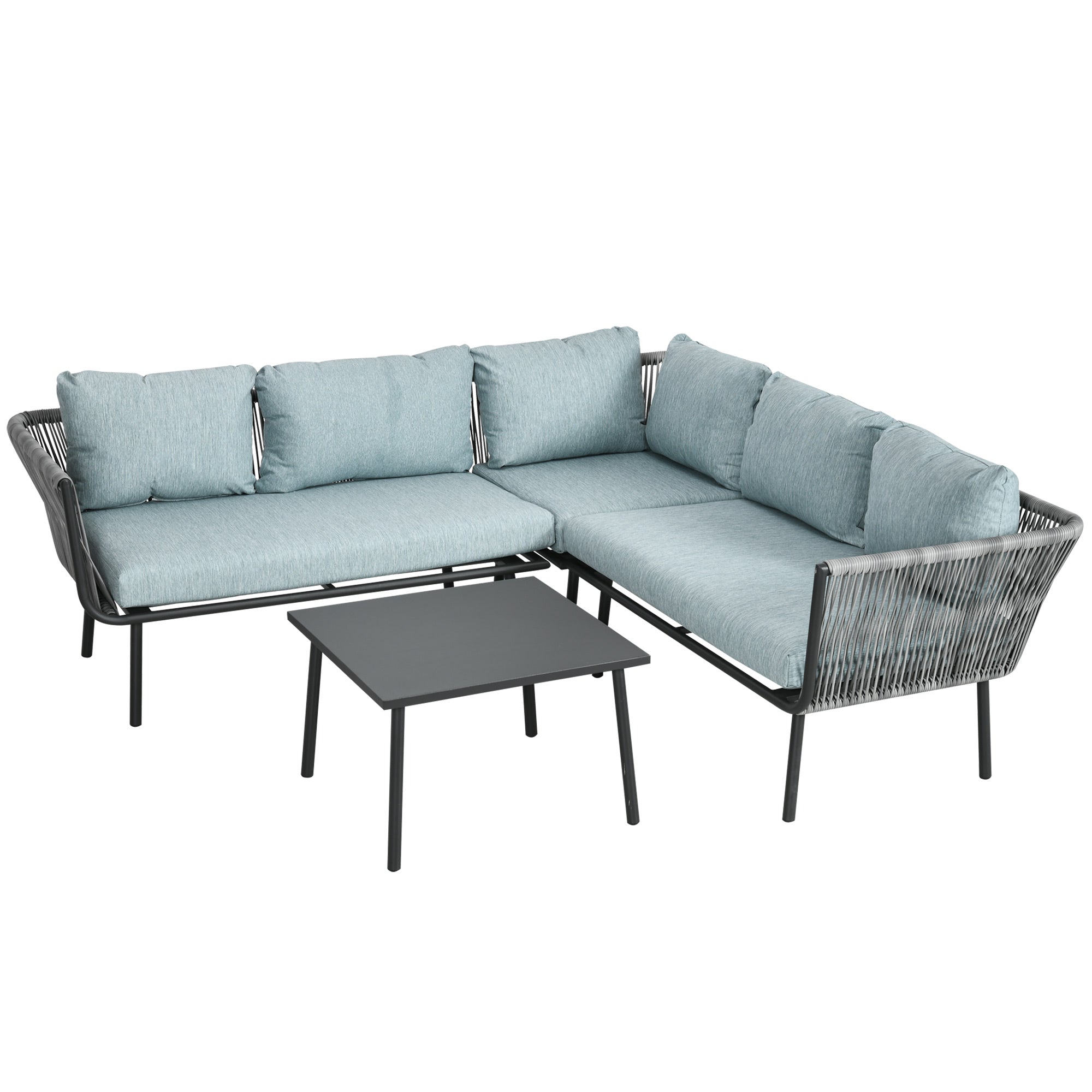 Solarias Salon de jardin d'angle 4 pièces avec 2 canapé d'angle 2 places + 1 canapé d'angle 1 place + table basse coussins g