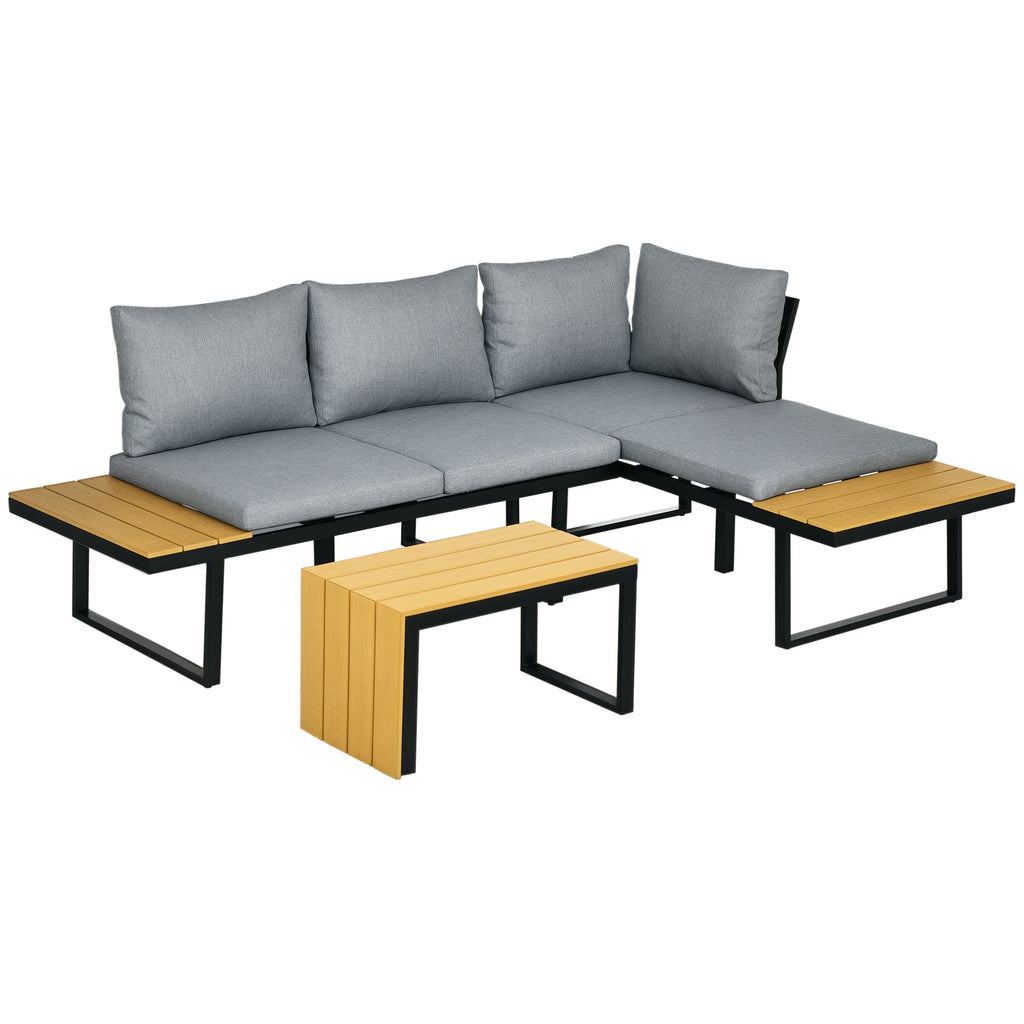 Solarias Salon de Jardin d'angle modulable avec table basse aluminium 5 places 3 pièces 8 coussins inlcus gris foncé