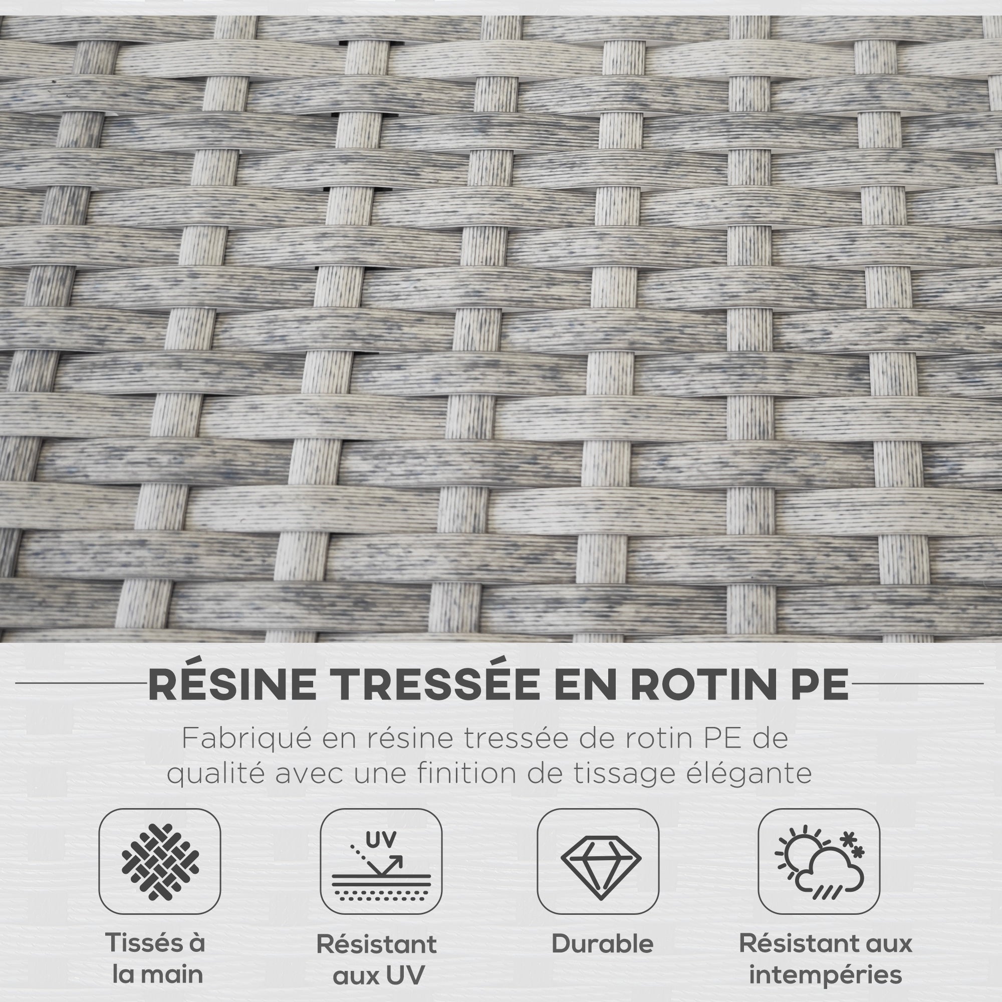 Solarias Ensemble salon de jardin 7 pièces modulables table basse plateau verre trempé coussins déhoussables inclus gris