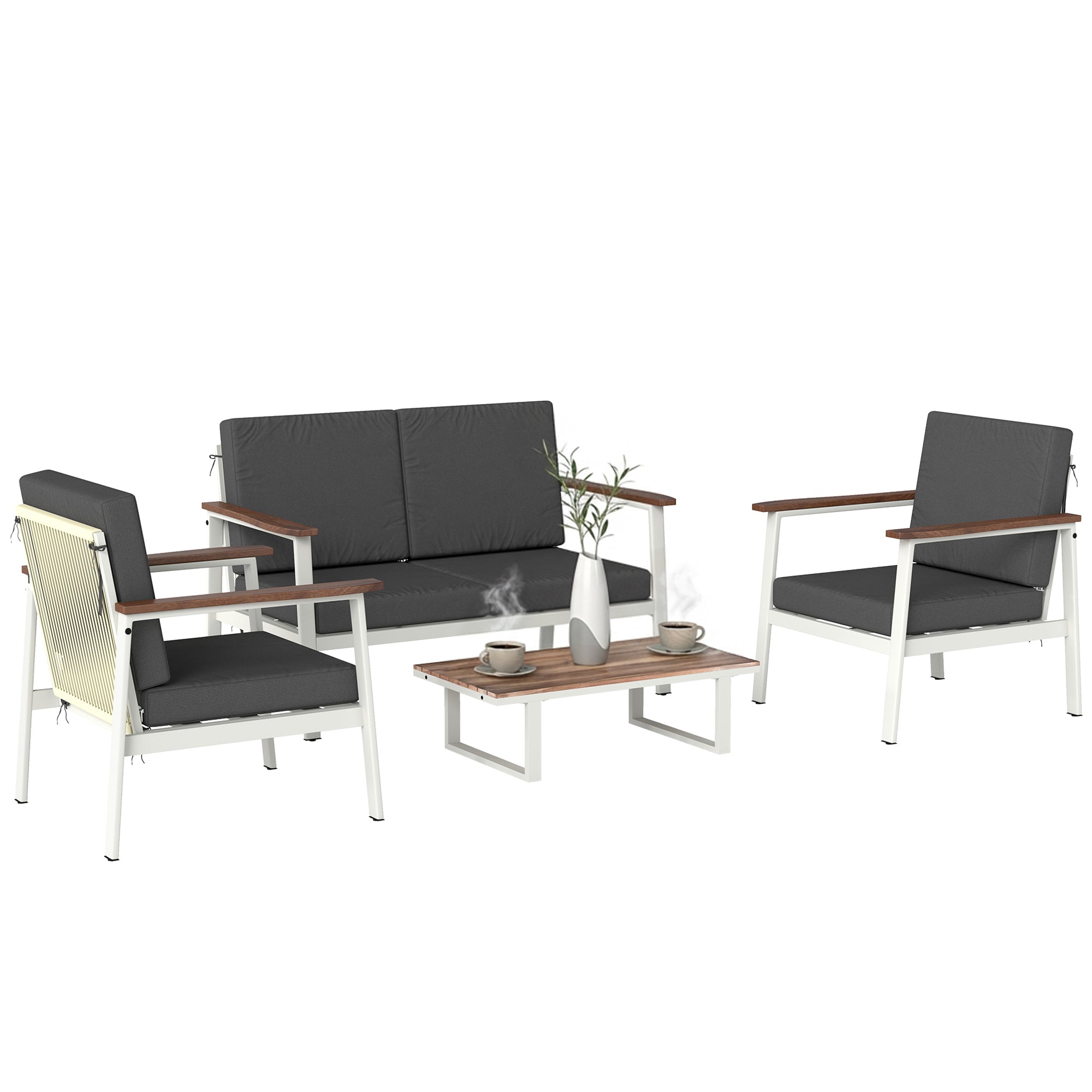 Solarias Ensemble Canapés Jardin 4 Personnes: 2 Fauteuils, Canapé, Table Basse.