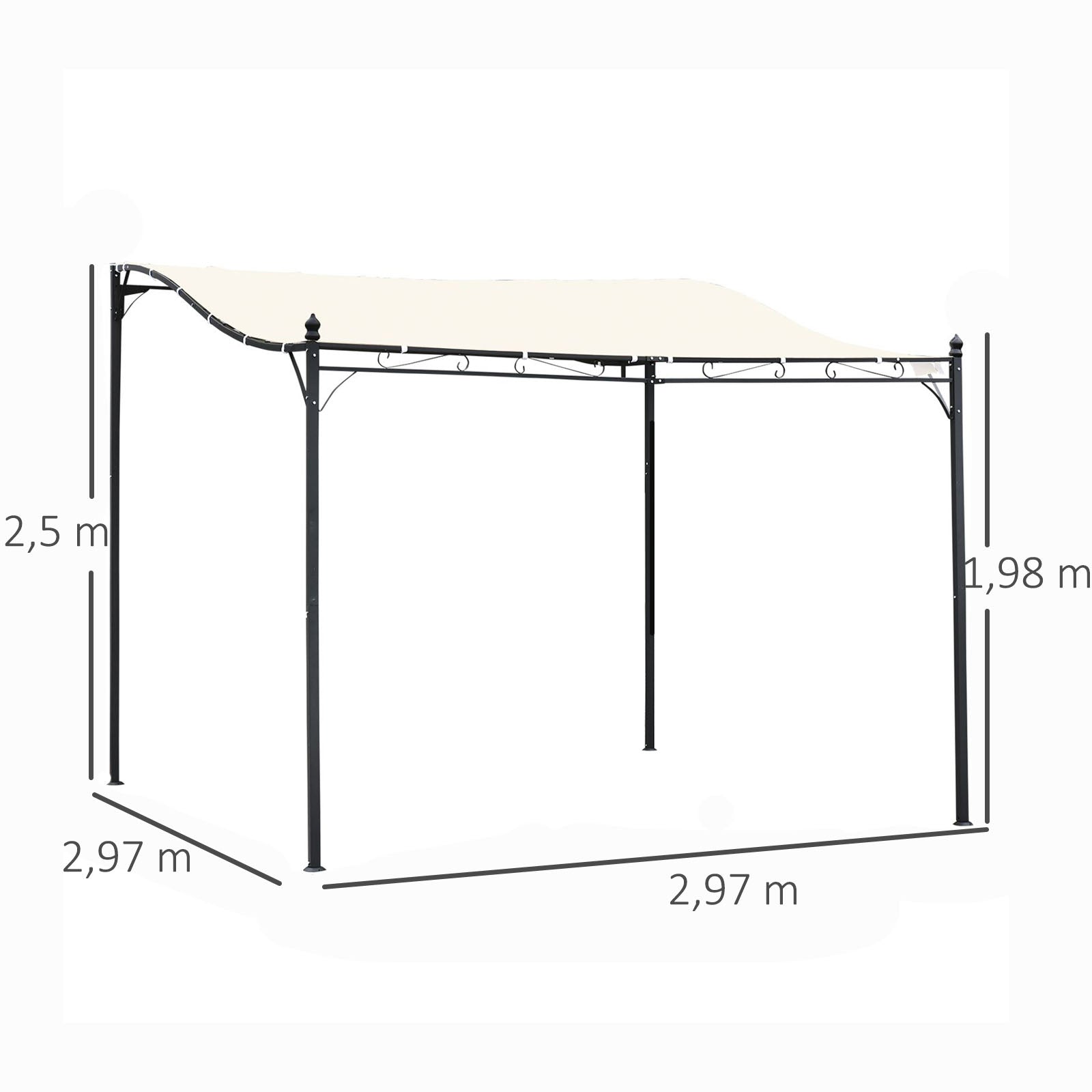 Solarias Pergola tonnelle de jardin auvent 3 x 3 m adossable métal gris polyester imperméabilisé anti-UV crème