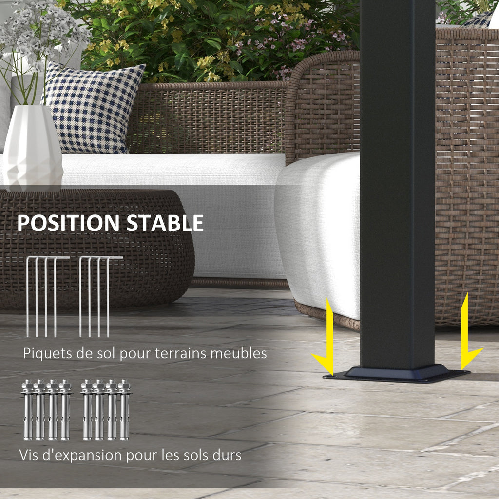 Solarias Pergola avec 3 toiles coulissantes 3L x 3l m structure métal époxy anticorrosion toile polyester gris