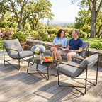 Solarias Salon de Jardin 4 Pièces Ensemble avec Canapé 2 Places, 2 Fauteuils et Table Basse Verre Trempé Coussins 13cm Gris 