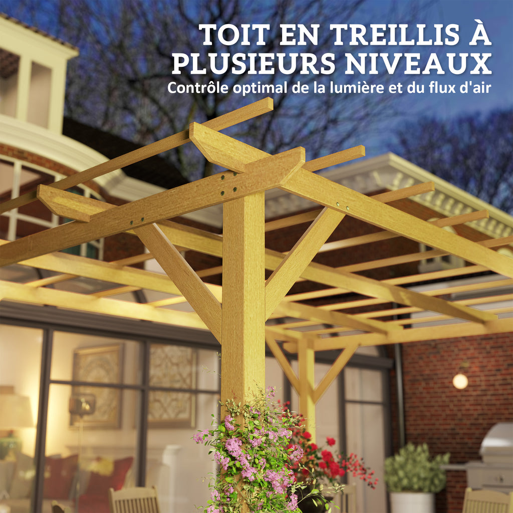 Solarias Pergola de jardin extérieur 3 x 4 m pergola en bois pour plantes grimpantes, bois naturel