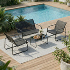 Solarias Salon de jardin 4 pièces avec canapé, fauteuils et table basse, gris foncé et noir