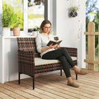 Solarias Canapé de jardin 2 places en rotin PE-rotin pour terrasse extérieure avec coussin, patins antidérapants, structure 