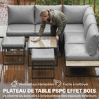 Solarias Salon de jardin extérieur 6 personnes modulable table basse et plateaux latéraux en bois PSPC coussins épais 10cm g