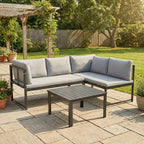Solarias Salon de Jardin Mobilier de Terrasse 3 Pièces 4 Places Modulable avec Accoudoir Réglable Coussins Épais 16cm Gris