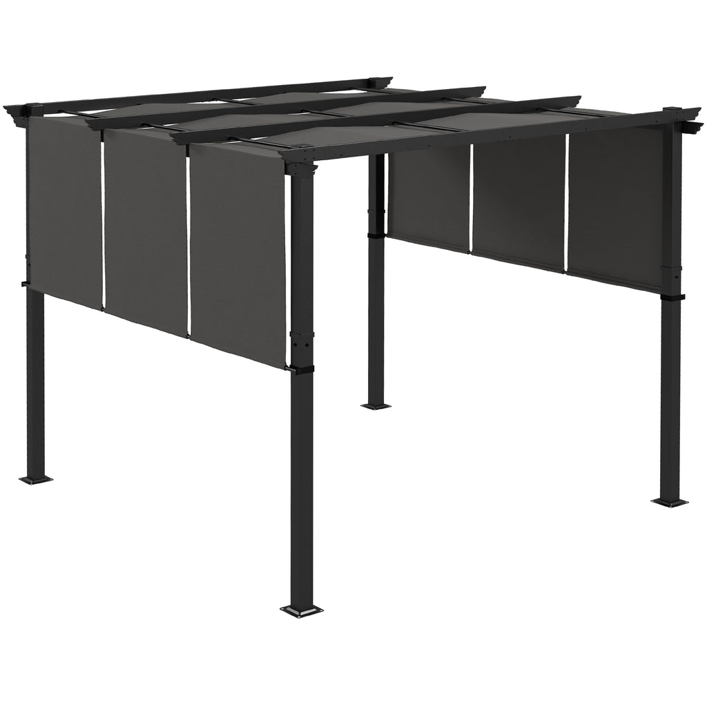 Solarias Pergola avec 3 toiles coulissantes 3L x 3l m structure métal époxy anticorrosion toile polyester gris