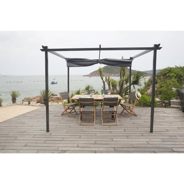 Solarias Pergola KIBA avec toit déroulant - Gris - 3 x 3 m